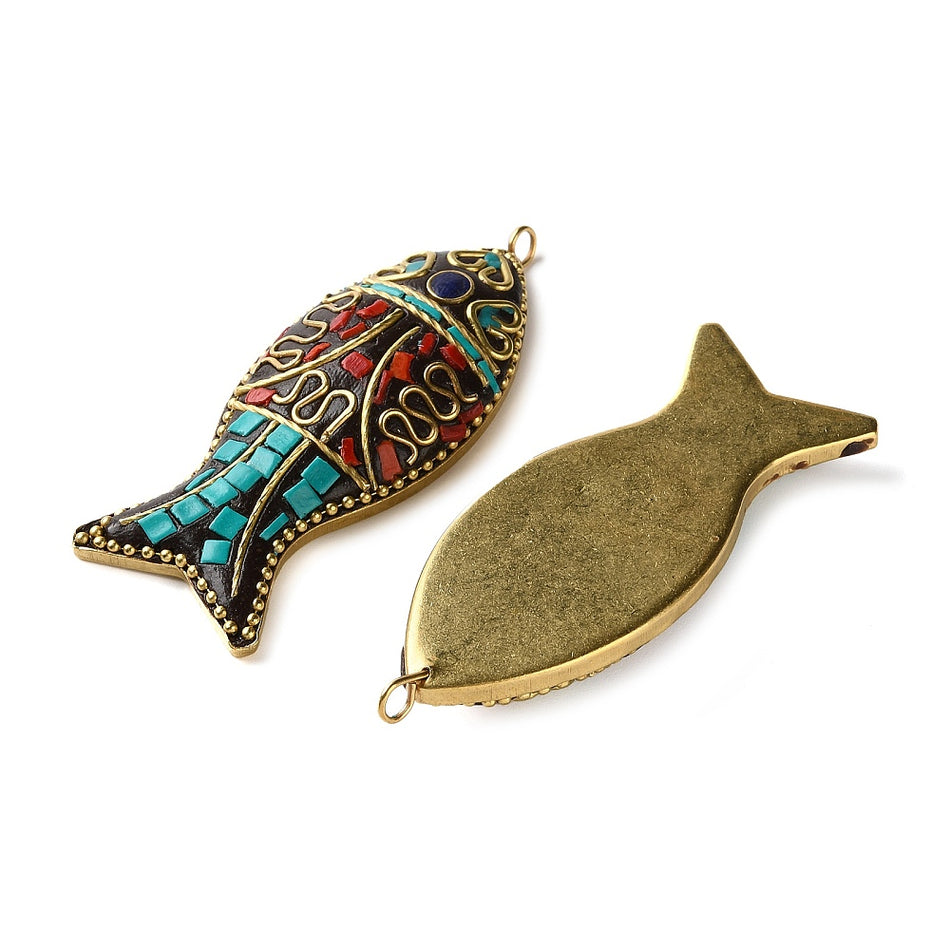 Indonesian Mosaic Fish Pendant 64mm, 1pc
