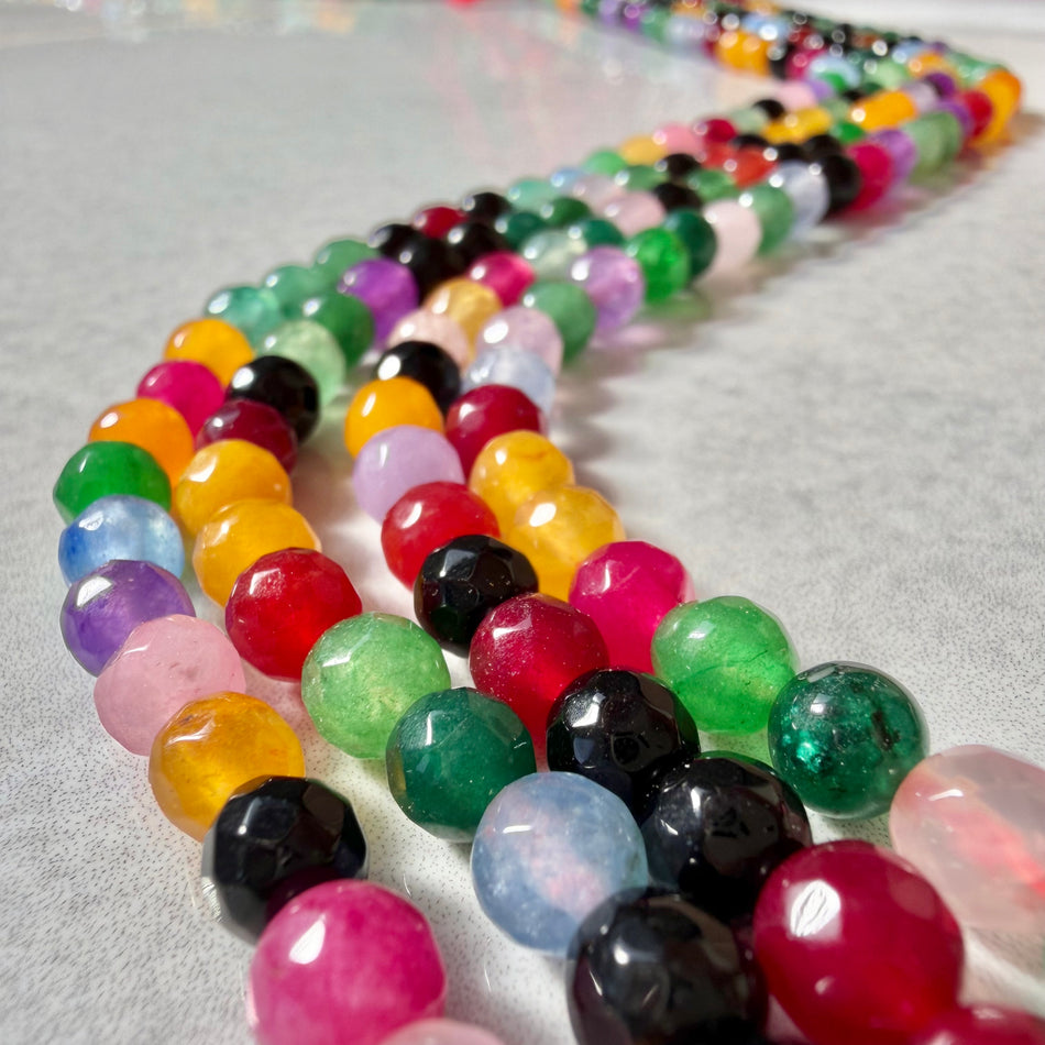 Round Faceted Multicolor Jade Bead 6mm Strand