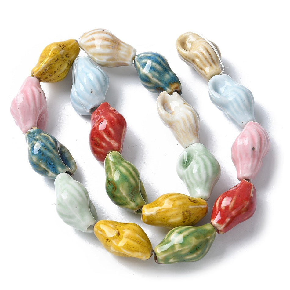 Multicolor Conch Ceramic Bead Strand, 21mm