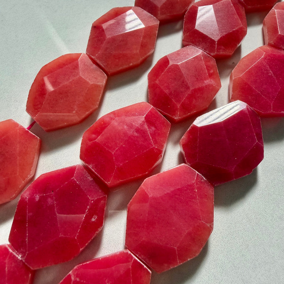 Faceted Jade Slice Bead 30mm Strand