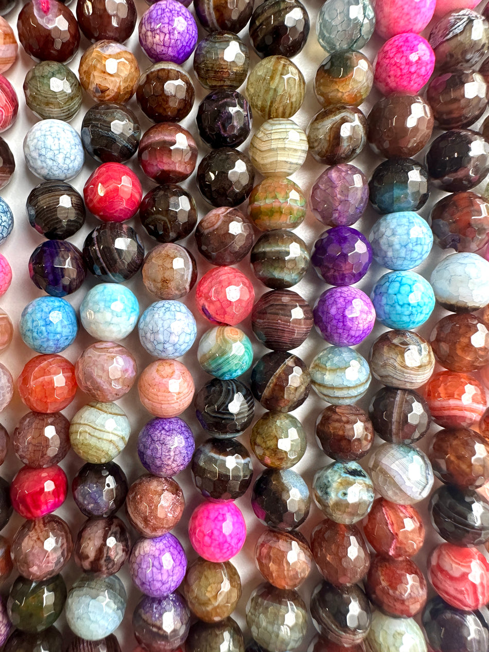 Faceted Multicolor Round Agate Strand, 8mm