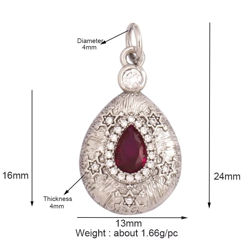 18k Silver Plated Drop Pendant With Magenta Zirconia 24mm, 1pc
