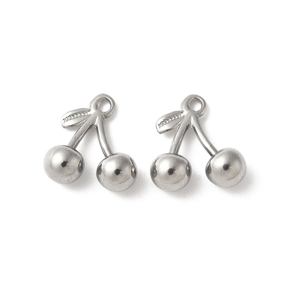 Stainless Steel Cherry Pendant 11mm, 2pcs