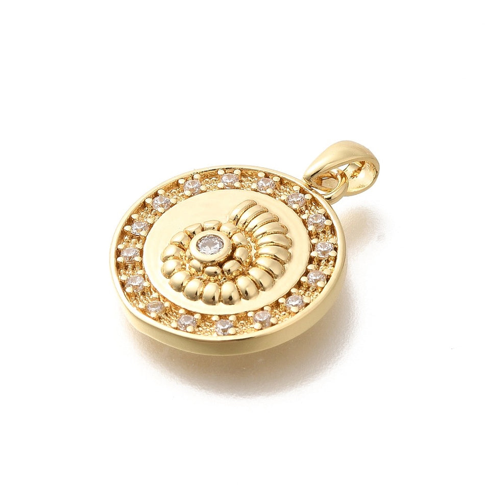 18k Gold-Plated Sea Shell with Zirconia Pendant 20mm, 2pcs