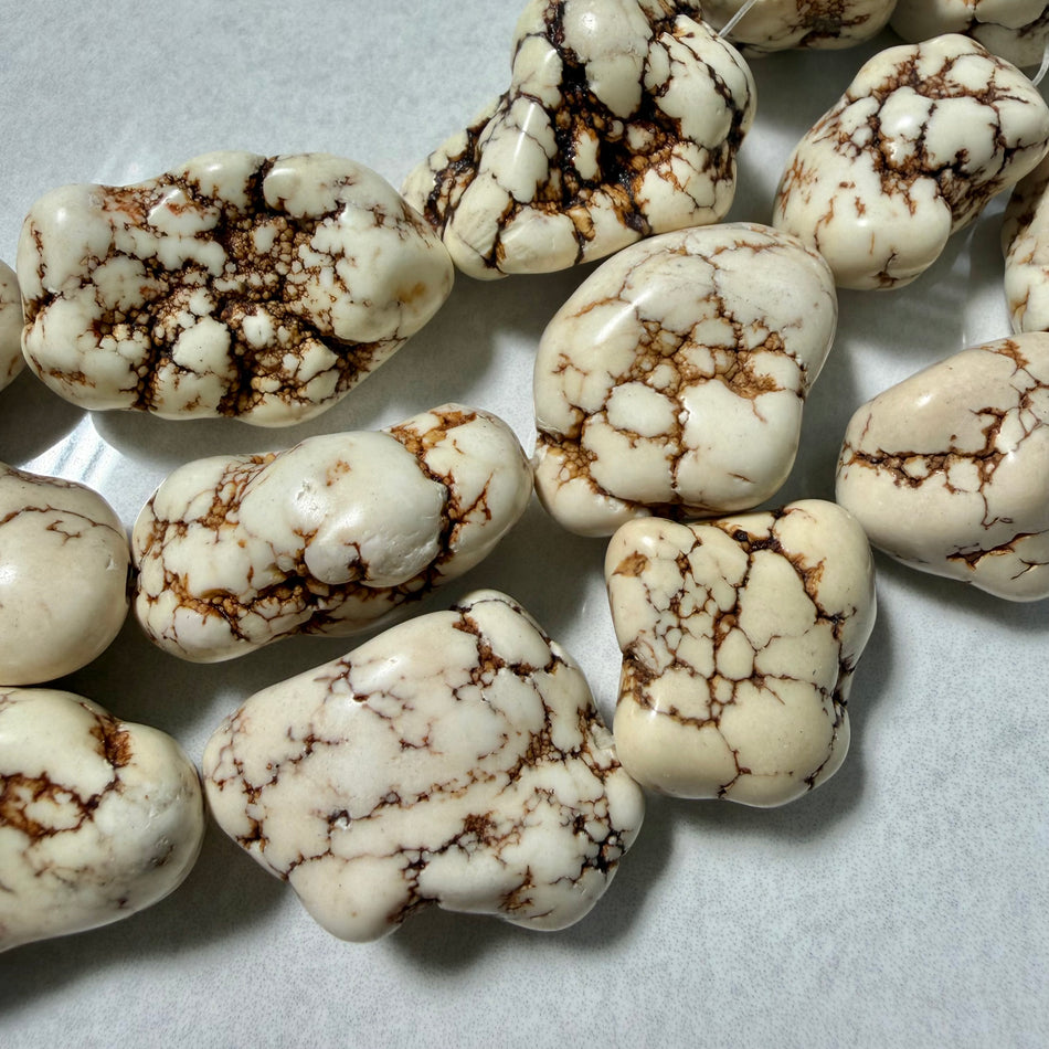 Natural White Howlite Chunk Bead 35mm Strand