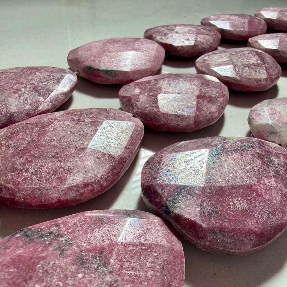 Large Rhodonite Faceted Drop Bead 55mm Strand