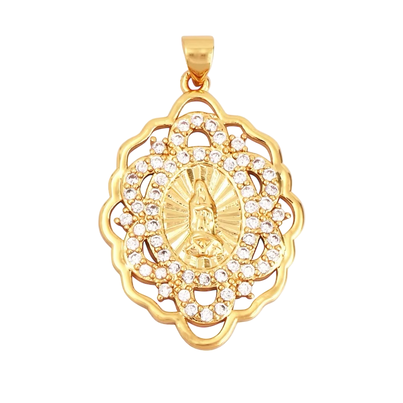 18k Gold Oval Virgin Pendant with Zirconia 35mm, 1pc