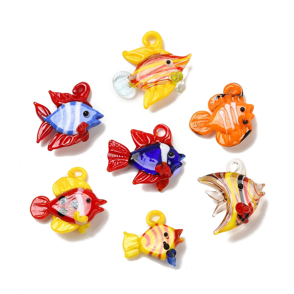 Multicolor Lampwork Fish Pendant 26mm, 1pc