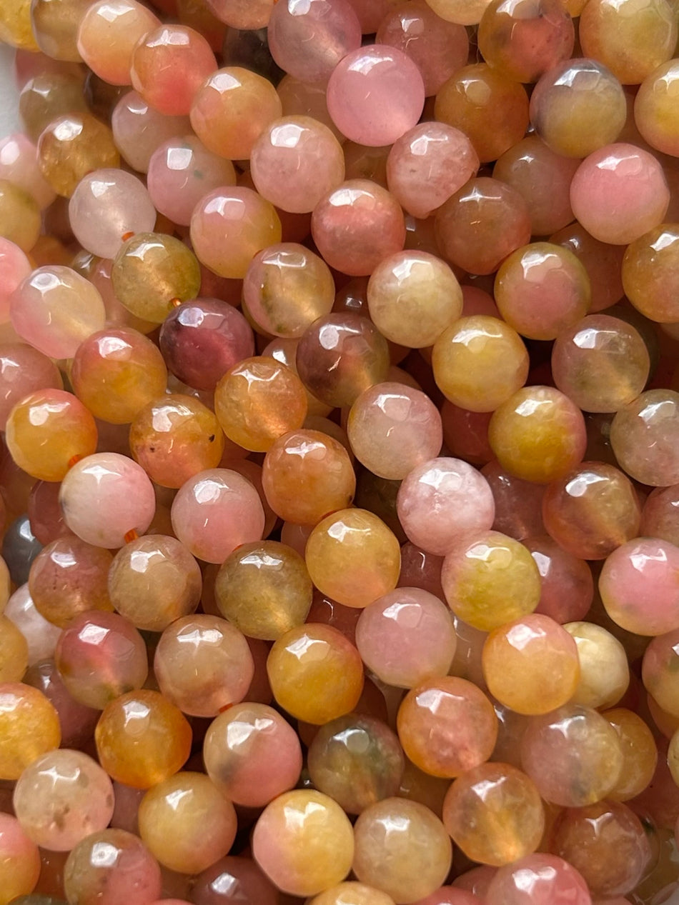 Faceted Round Orange and Pink Jade Strand, 8mm