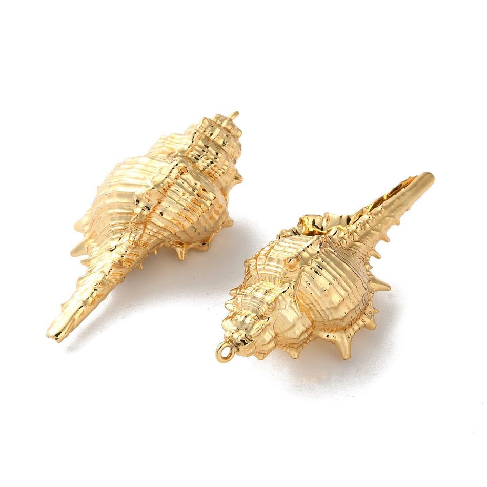 Golden Natural Conch Shell Pendant 52mm, 1pc