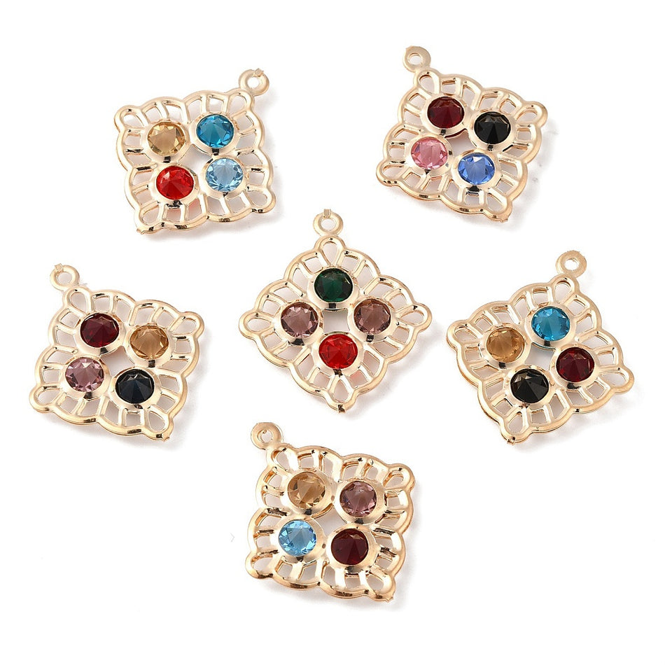 Iron with Mixed Color Glass Pendant, 6pcs