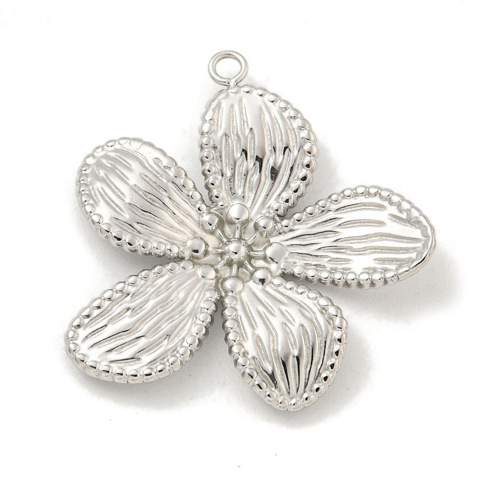 Stainless Steel Flower Pendant 26mm, 1pc