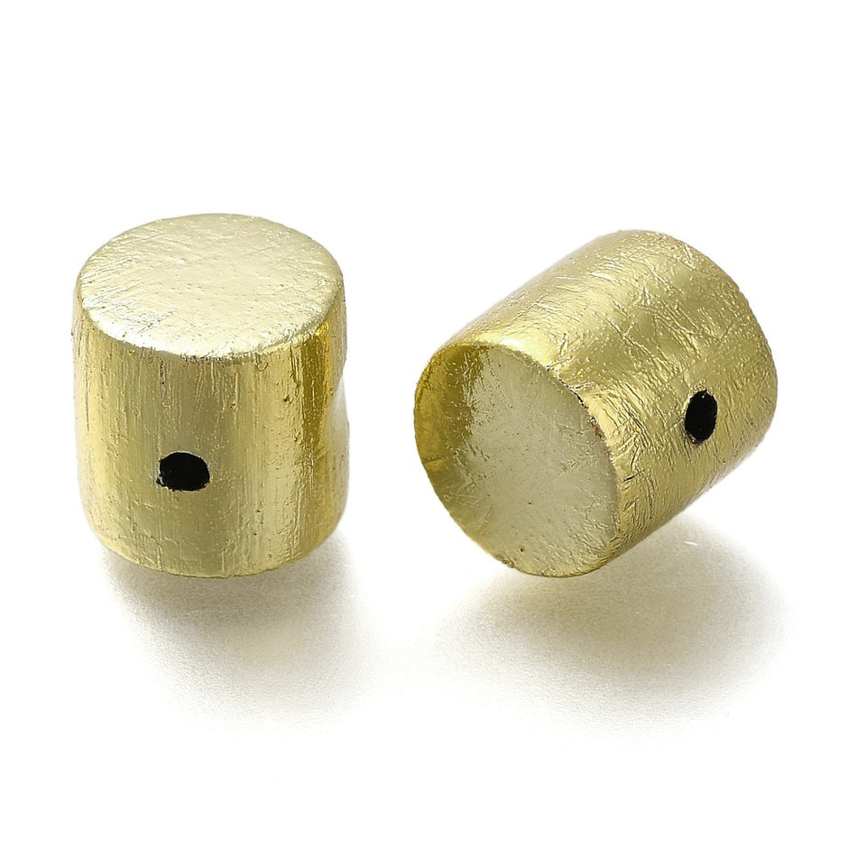 Gold Barrel Plastic Bead Spacer With Texture 14mm, 10pcs