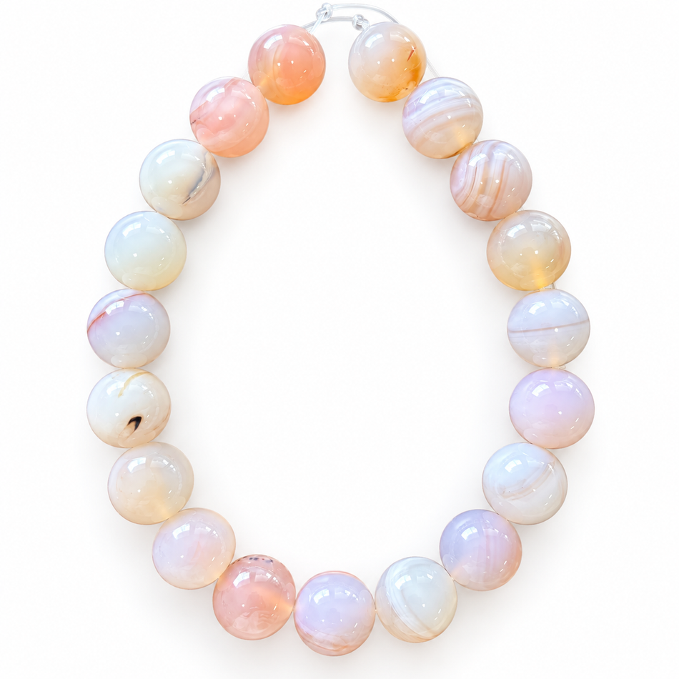 Natural Light Pink Agate Smooth Round Beads – Bead Size 20mm – Strand