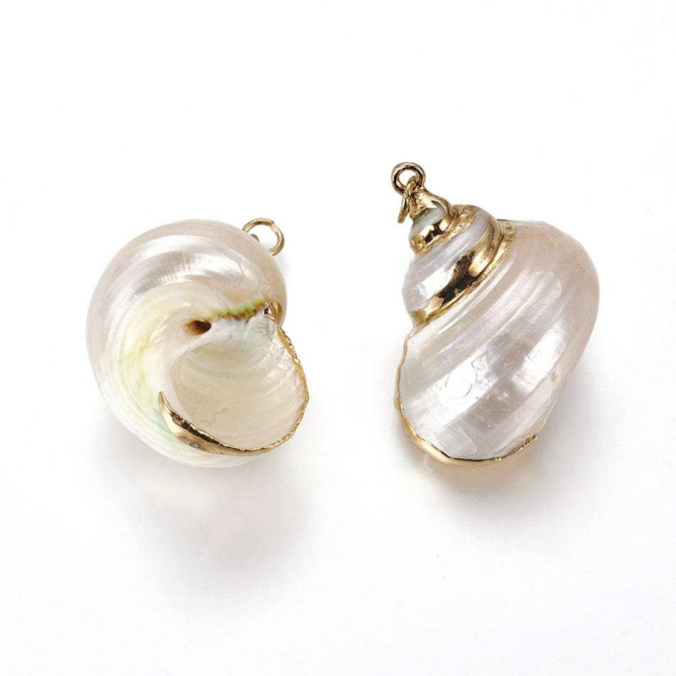 Natural Electroplated Conch Shell Pendant 28mm, 2pcs