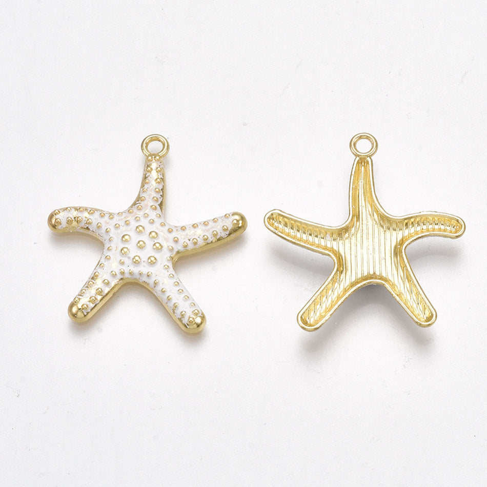 Gold-Filled White Sea Star Pendant 28mm, 2pcs