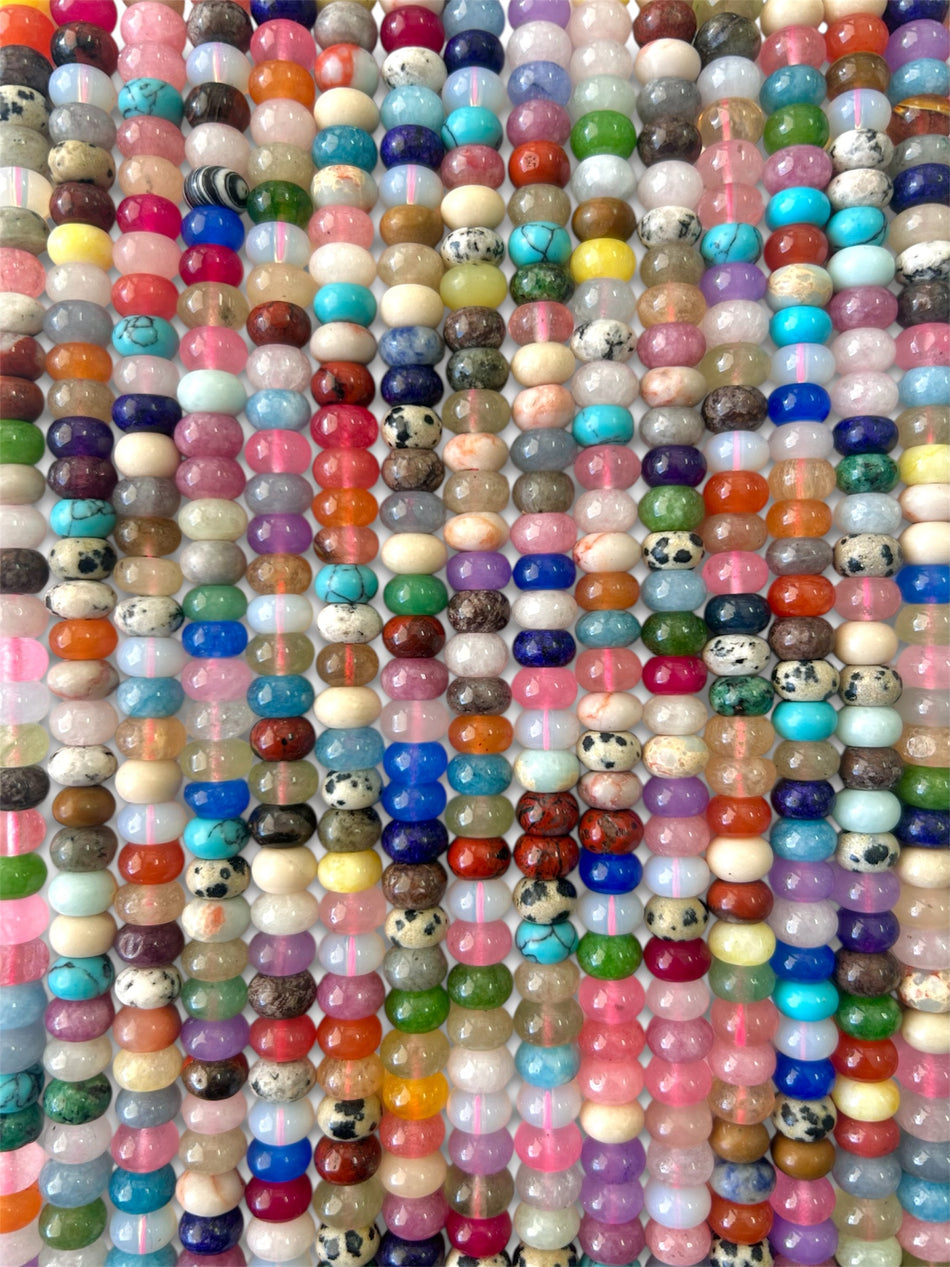 Multi-Gemstone Rondelle Bead Strand, 8mm