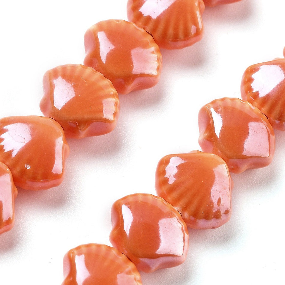 Orange Shell Ceramic Bead Strand, 10mm