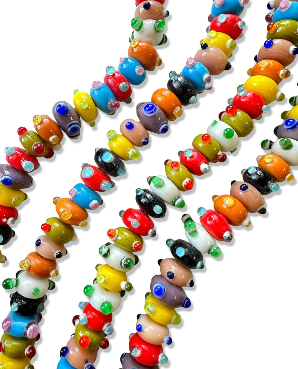 Multicolor Rondelle Bead Lampwork Strand, 12mm