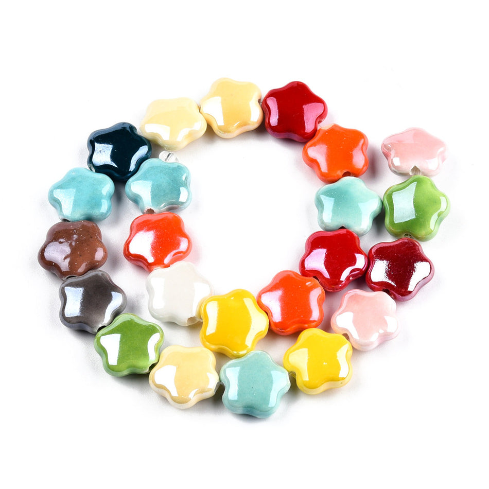 Multicolor Flower Bead Ceramic Strand, 16mm