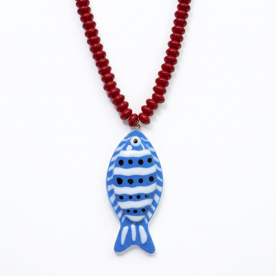 Beaded Necklace with Fish Pendant 24 inch, 1 Necklace