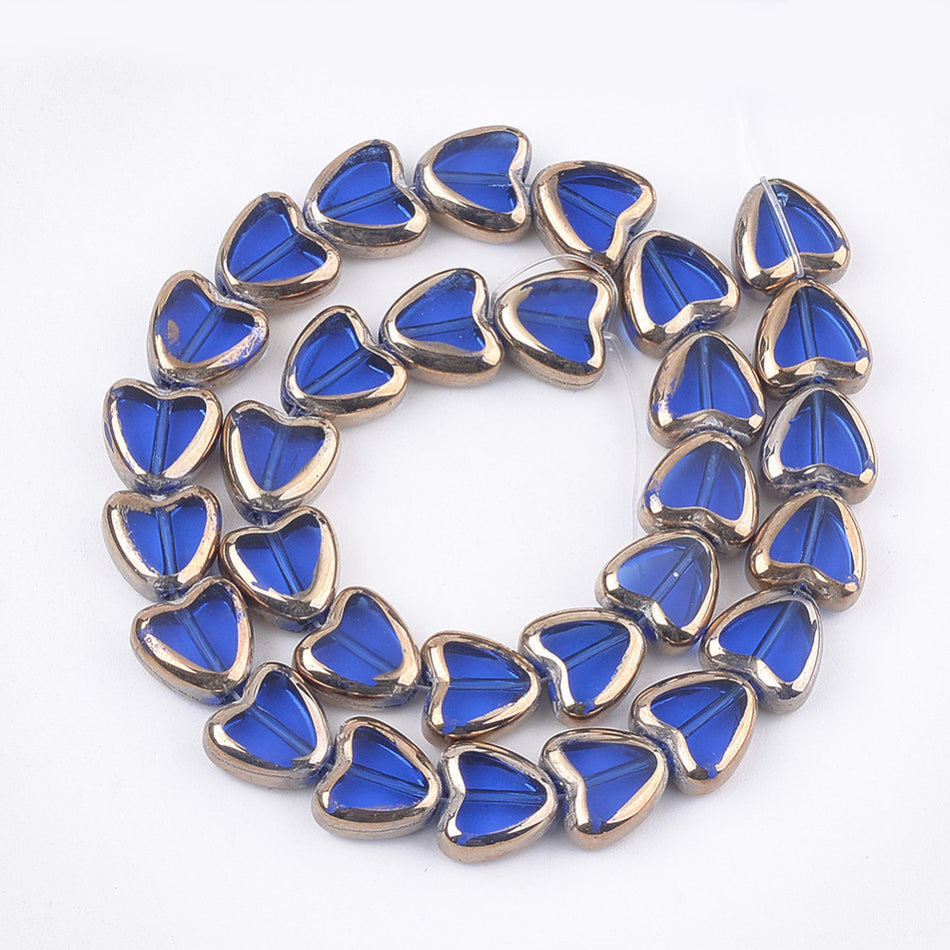 Electroplate Heart Bead Glass Strand, 10mm