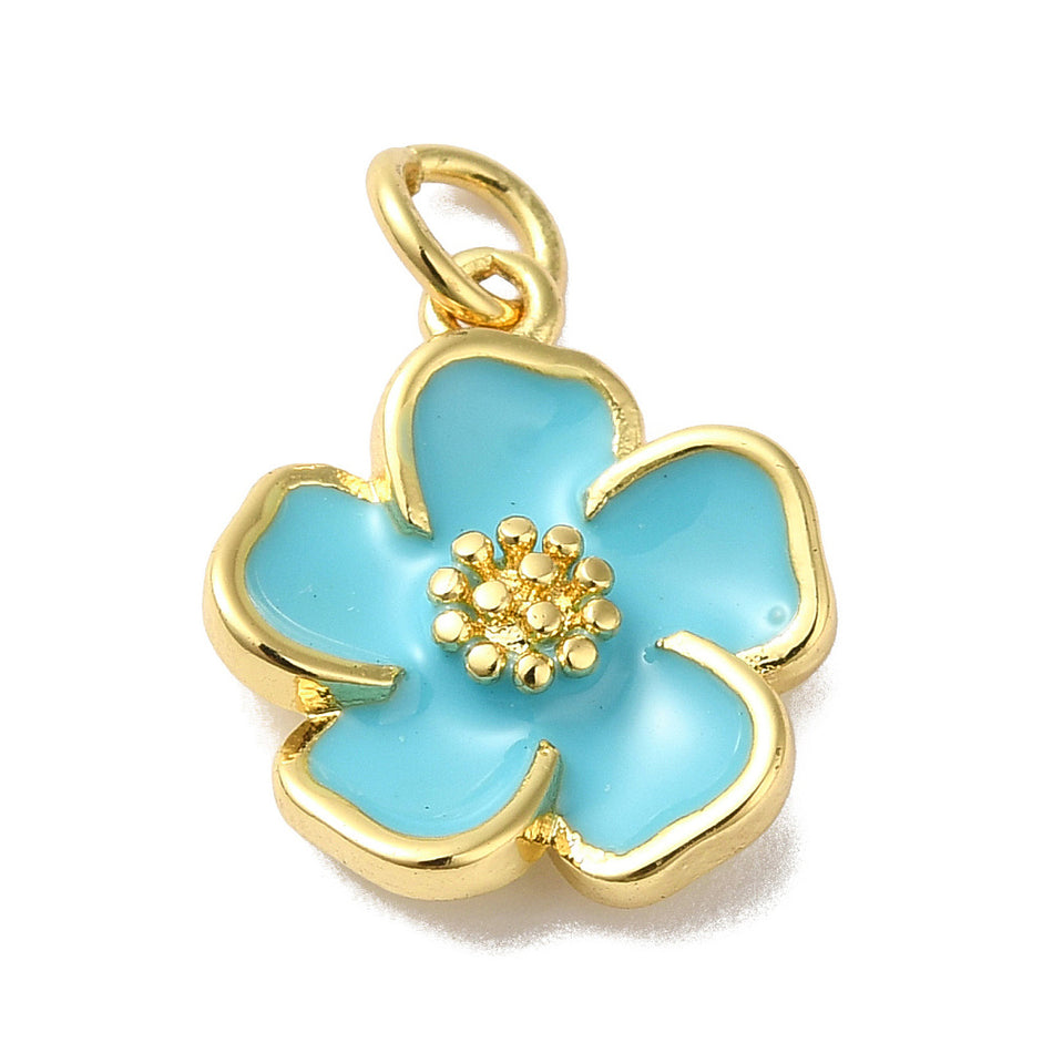 18K Gold Plated Mixed Color Flower Pendant 15mm, 2pcs