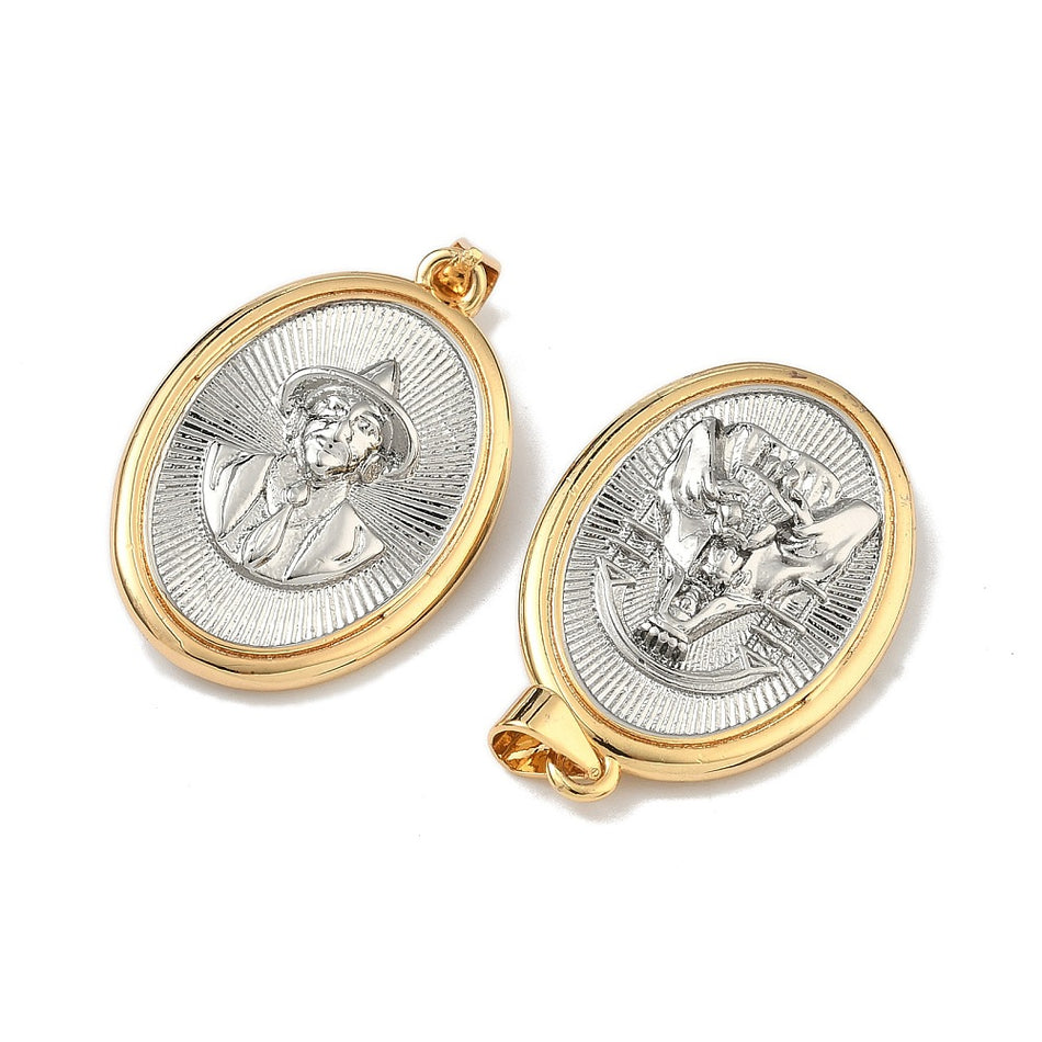 Two-Tone Religious Oval Pendant 30mm, 1pc (Random)