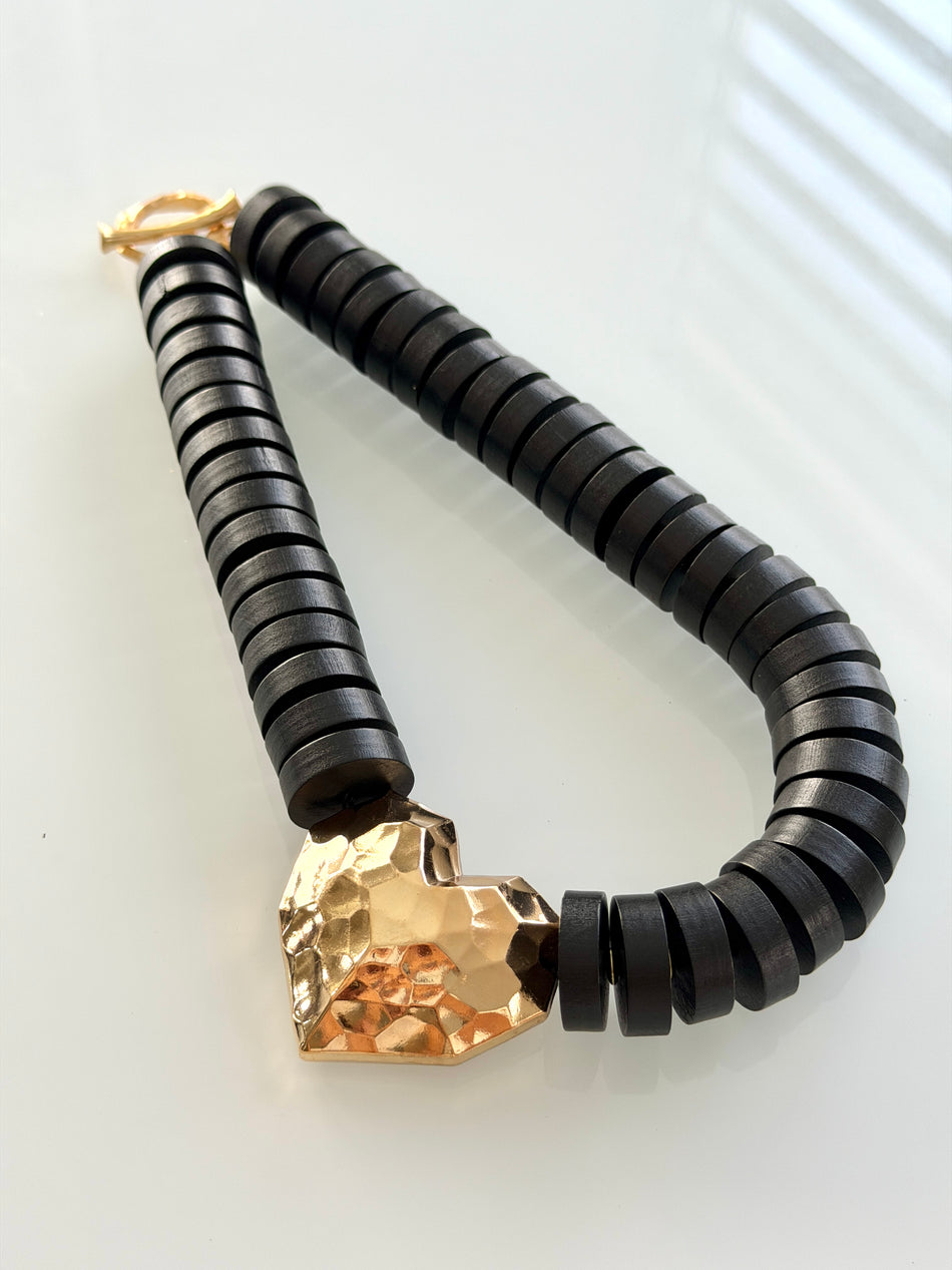 Statement Necklace featuring Rondelle Wood Beads, 20inch