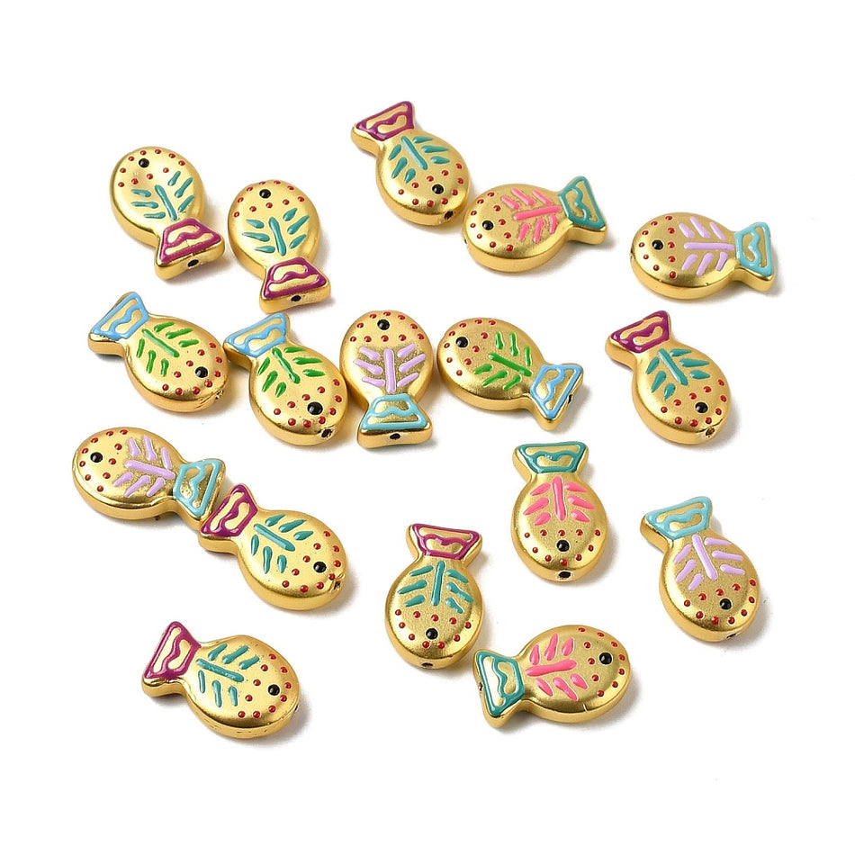 Gold-Filled Enamel Fish Beads 20mm, 10pcs