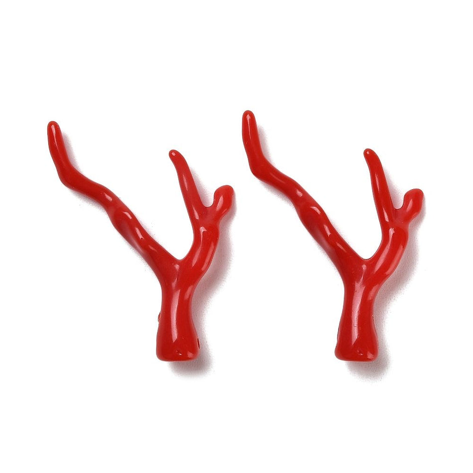 Red Coral Acrylic Branch Pendant 46mm, 10pcs