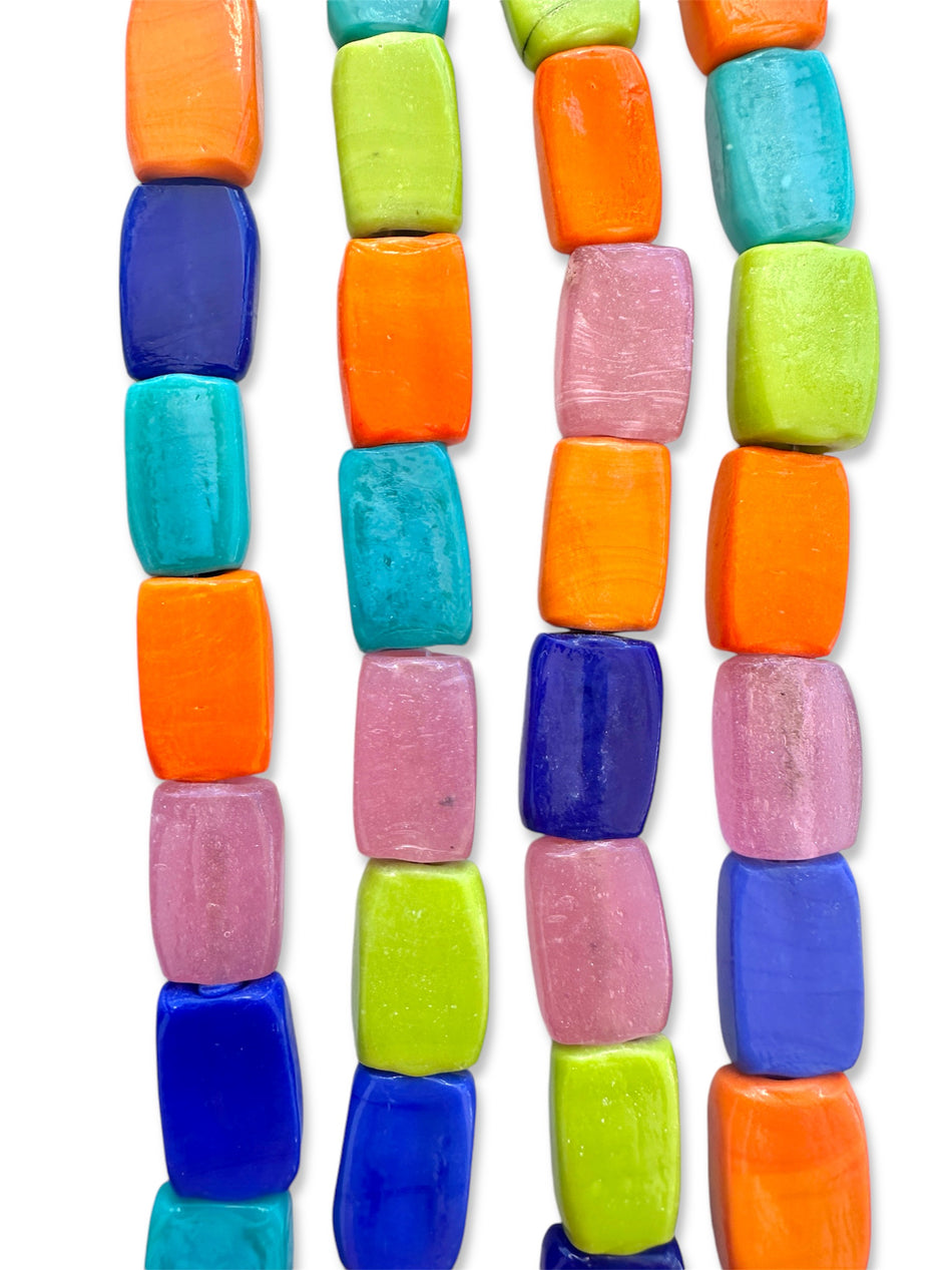 Multicolor Rectangular Lampwork Bead Strand, 25mm