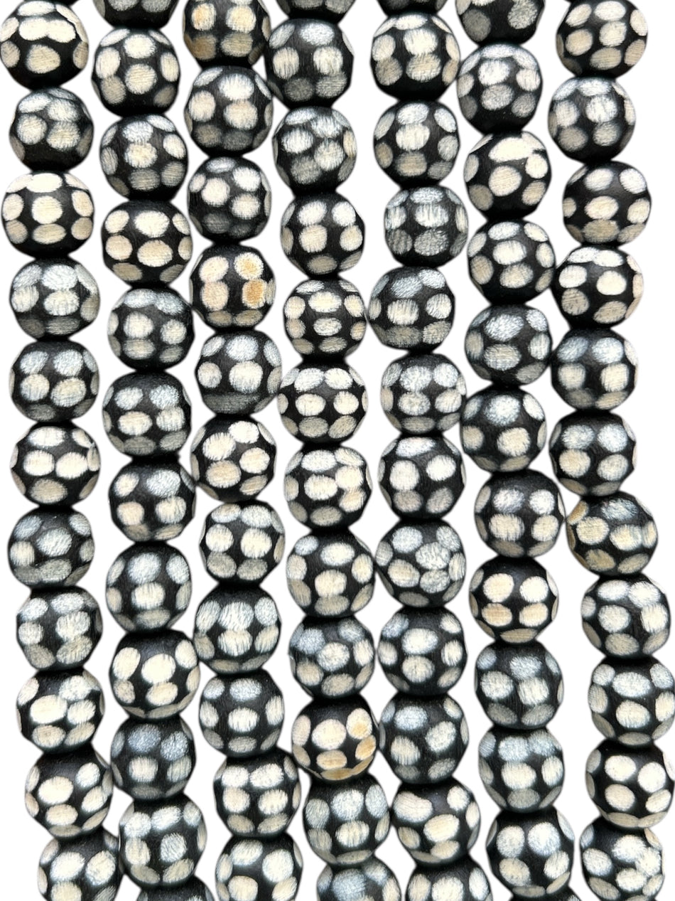 Natural Wood Bead, Polka Dots