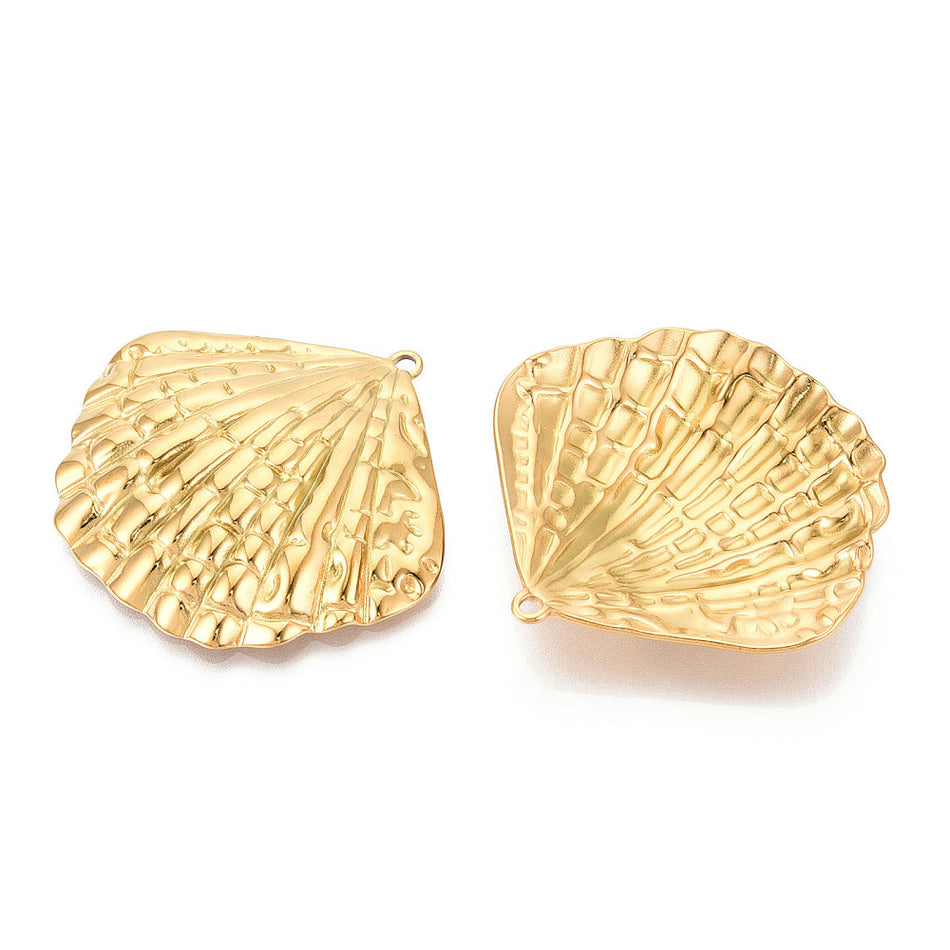 Stainless Steel Gold Clam Pendant 44mm, 1pc