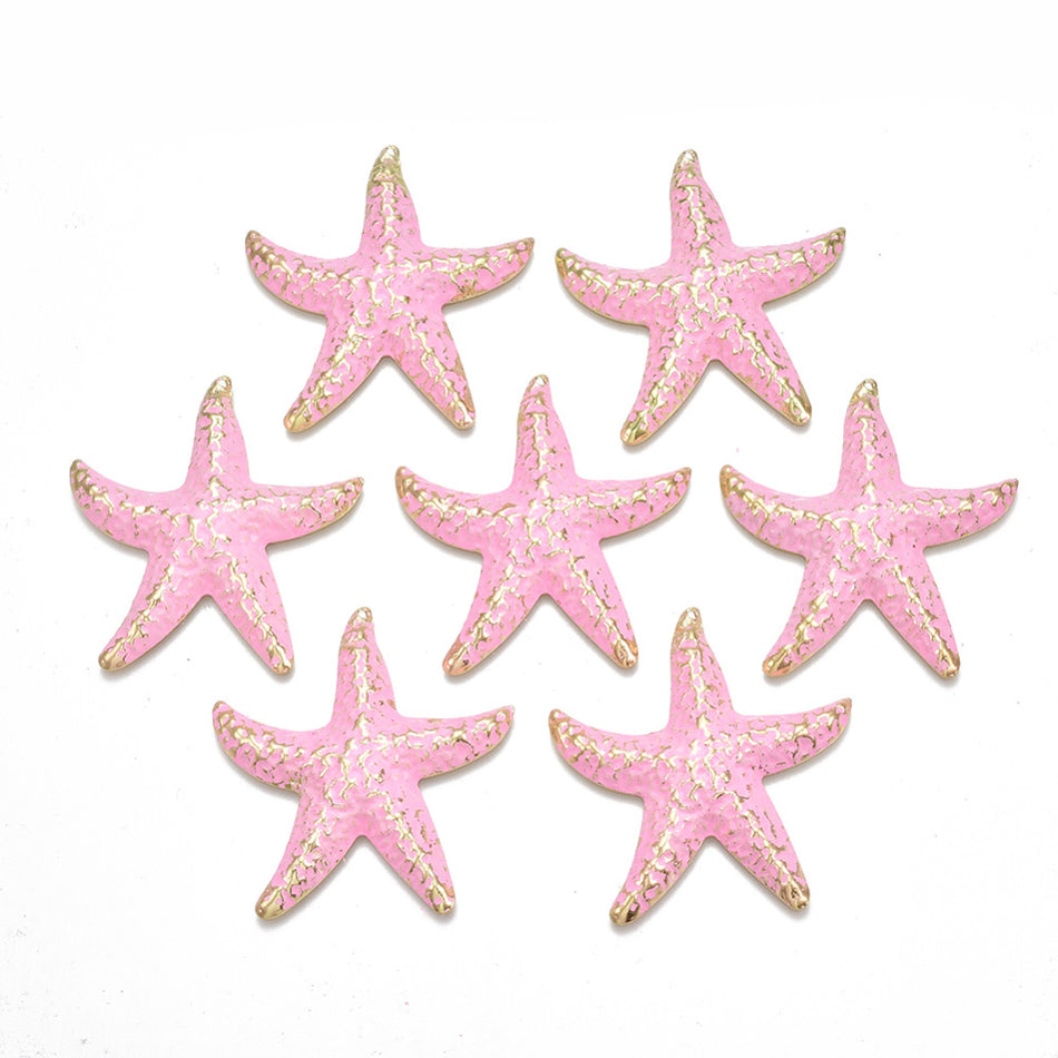 Golden Iron Pink Starfish Pendant 50mm, 3pcs