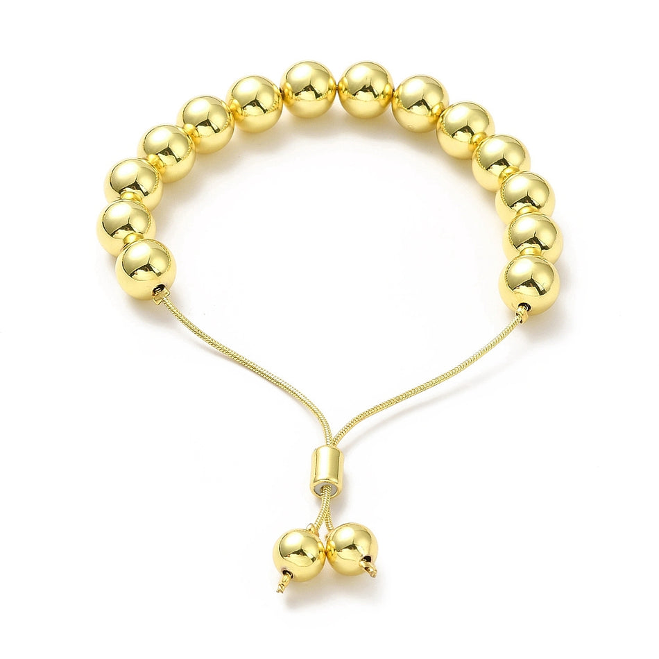 18K Gold Plated Round Bead Slider Bracelet, 1pc