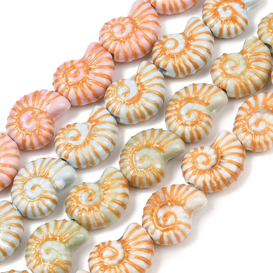 Mixed Color Porcelain Spiral Shell Ceramic Beads 20mm, 4pcs