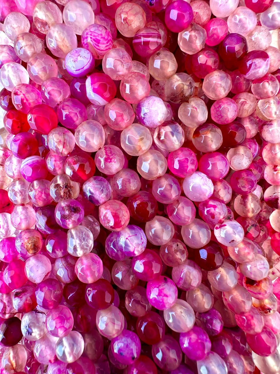 Faceted Round Fuchsia Agate Strand, 6mm