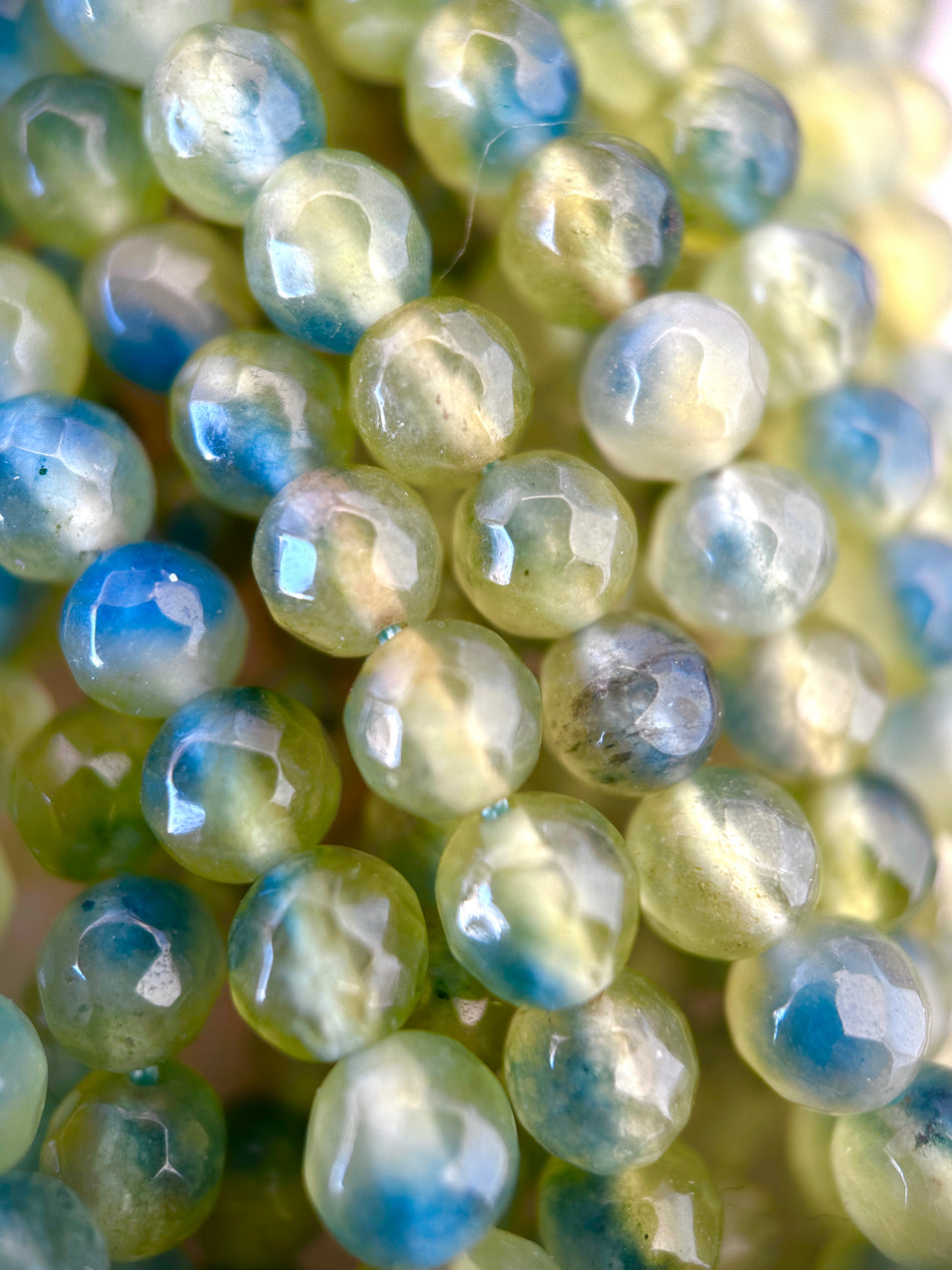 Faceted Round Green-Blue Jade Strand, 6mm