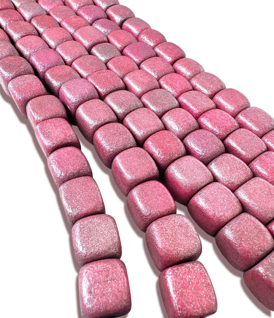 Wooden Magenta Cube Strand, 16mm