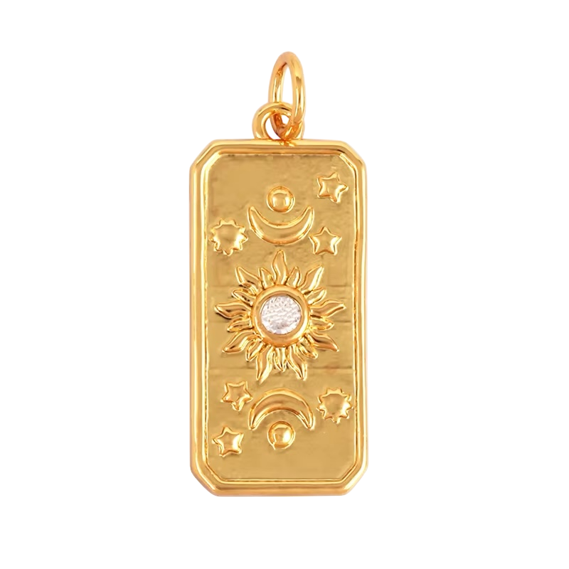 18k Gold Rectangular Sun Pendant 27mm, 1pc