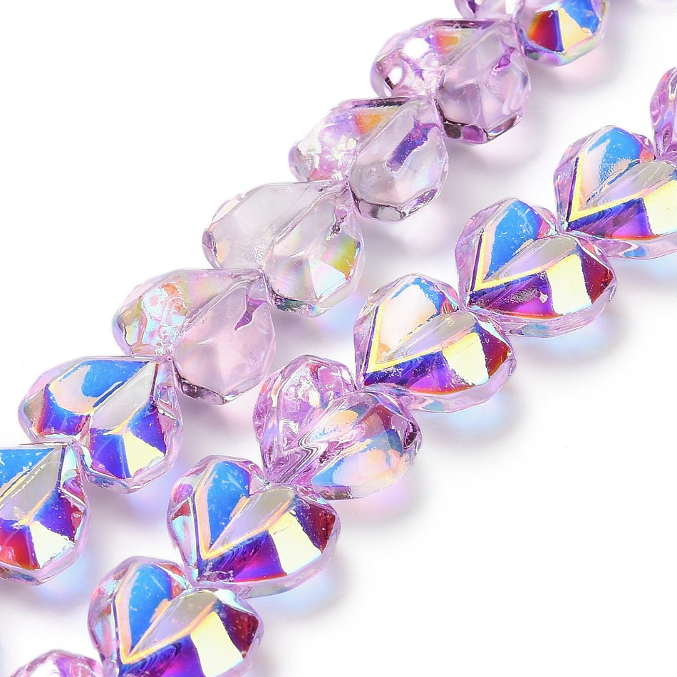 Faceted Heart Crystal Bead Strand, 15mm