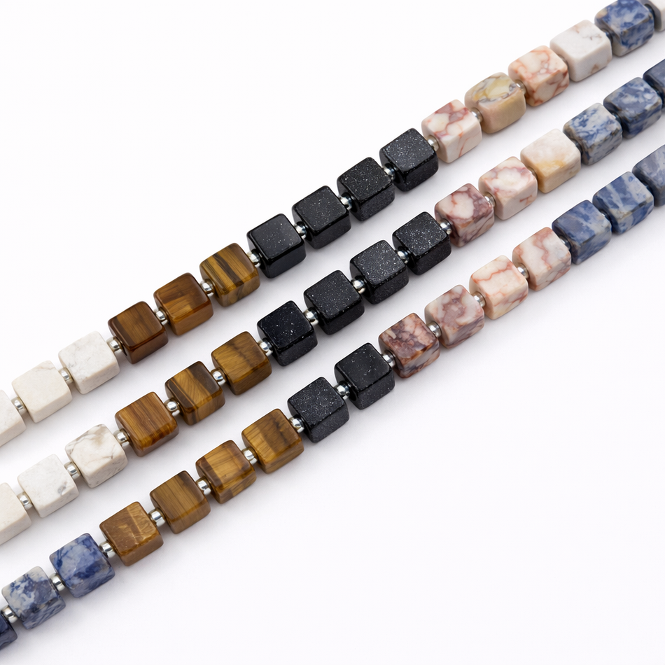 Multi-Gemstone Cube Bead 10mm Strand