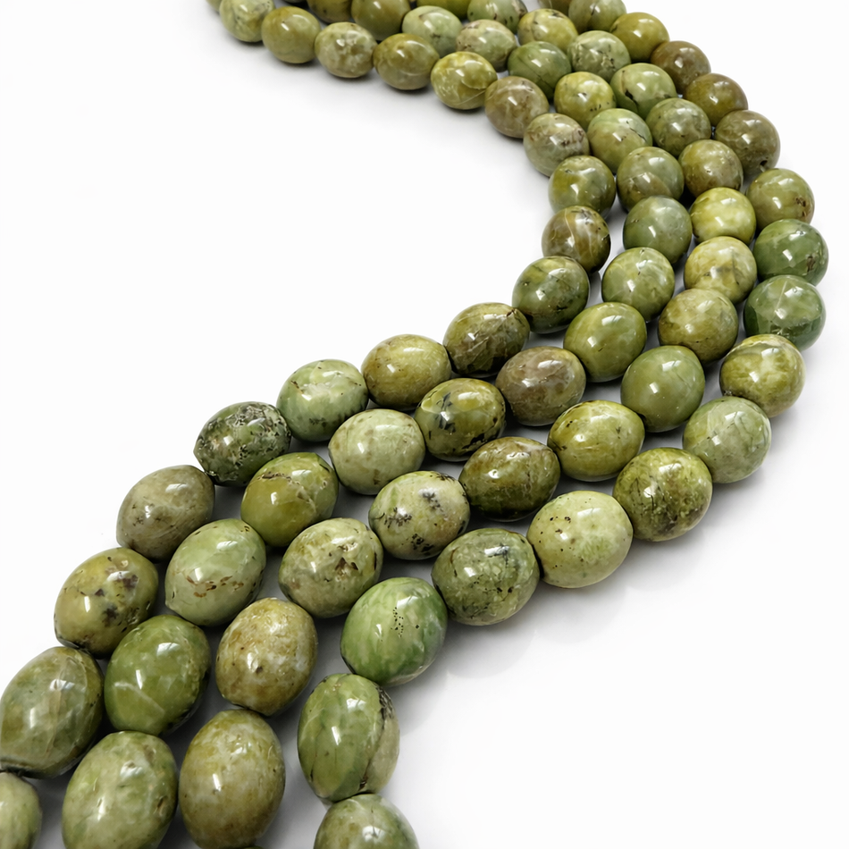 Round Green Gemstone Barrel Bead 12mm Strand