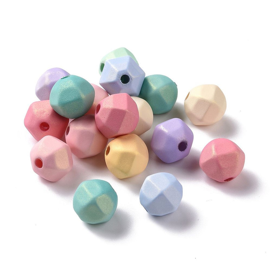 Mixed Color Faceted Matte Round Acrylic Beads 14mm, 10pcs