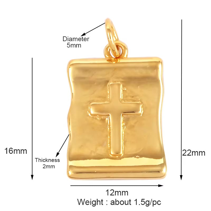 18k Gold Rectangular Cross Pendant 22mm, 1pc