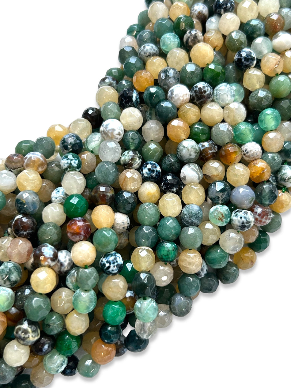 Multicolor Faceted Round Jade and Agate Strand, 8mm