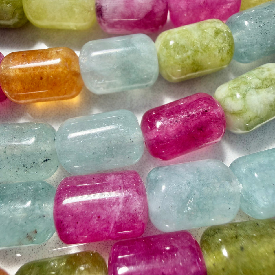 Multicolor Jade Barrel Bead 12mm Strand