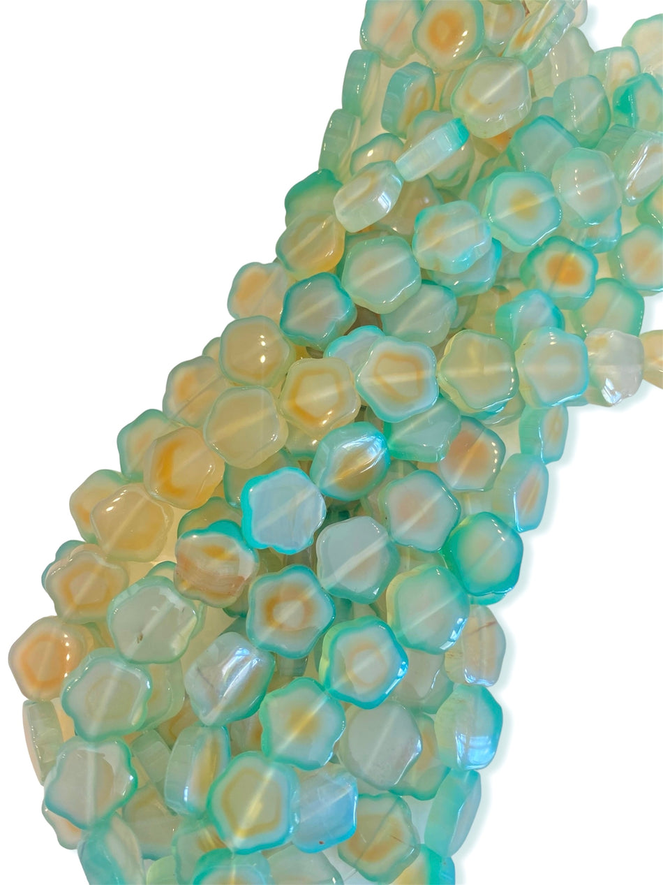 Teal Flower Shape Bead Agate Strand, 14mm