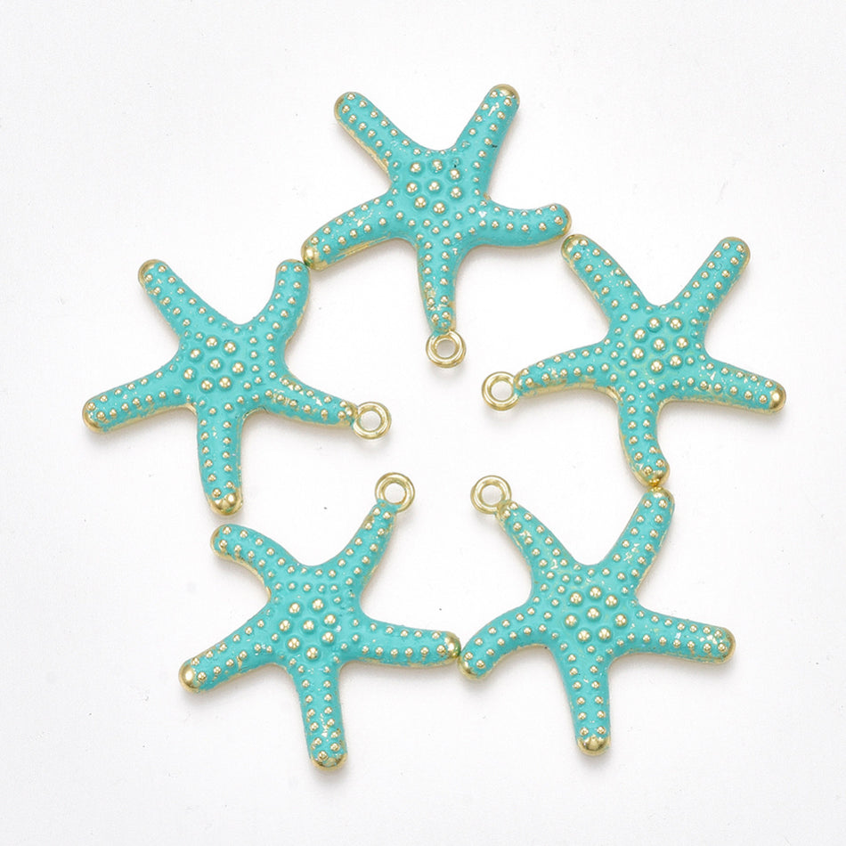 Gold Starfish Pendant 29mm, 2pcs